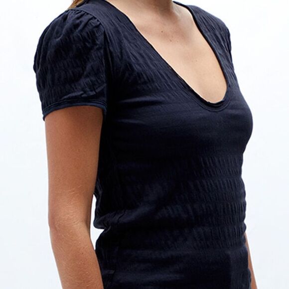 Free People We The Free Sugar Cube Smocked Short Sleeve Blue  Size L - Picture 5 of 6